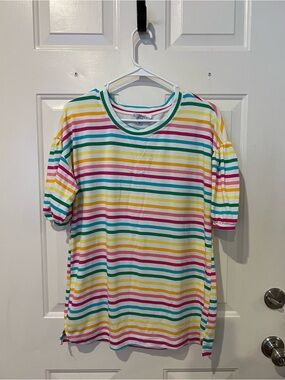 Ladies rainbow Crown & Ivy Stripe Short Sleeve Top